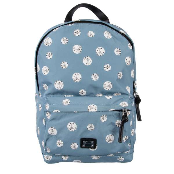 Dices printed polyester and leather children backpack with outer pocket and logo plaque by DOLCE & GABBANA Black Label