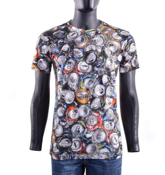 T-Shirt aus Baumwolle mit Dosen / Recycling Print von MOSCHINO COUTURE