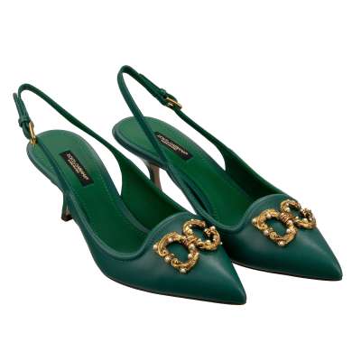 DG Amore Perlen Logo Leder Slingbacks Pumps BELLUCCI Grün 38