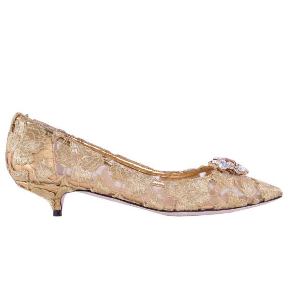 Lace Pumps BELLUCCI embellished with crystal brooch by DOLCE & GABBANA