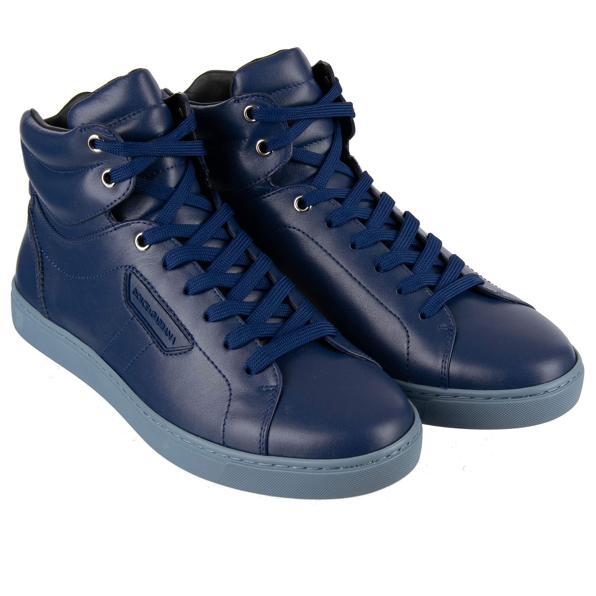 Blue leather high top sneakers discount