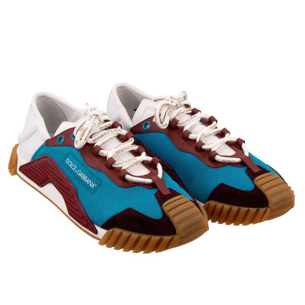 Low-Top Men Sneaker NS1 with DG logo lace in blue, white, bordeaux and beige by DOLCE & GABBANA