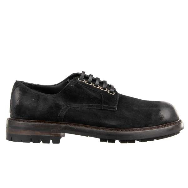 Vintage Style Formal derby shoes SICILIA made of suede leather in black by DOLCE & GABBANA