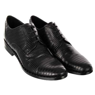 Formal Patchwork Lizard Leather Derby Shoes NAPOLI Black 44 UK 10 US 11