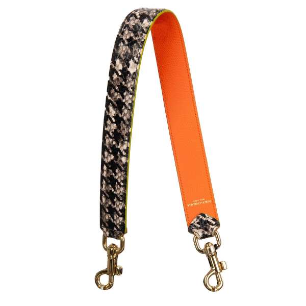 Dauphine and snake leather bag Strap / Handle with pattern in orange, brown and gold by DOLCE & GABBANA