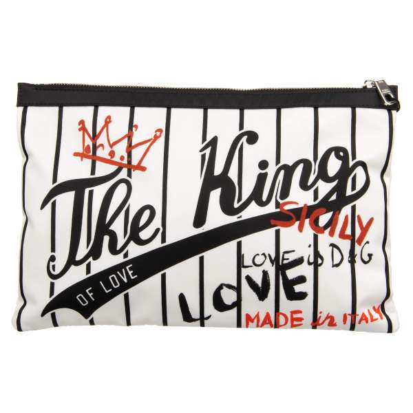 Striped and printed unisex nylon pouch / clutch KING OF LOVE with logo plate by DOLCE & GABBANA