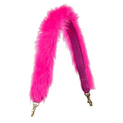 Faux Fur Leather Bag Strap Handle Pink Gold