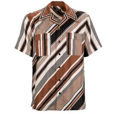 Striped Oversize Silk Shirt Black Brown White 39 S