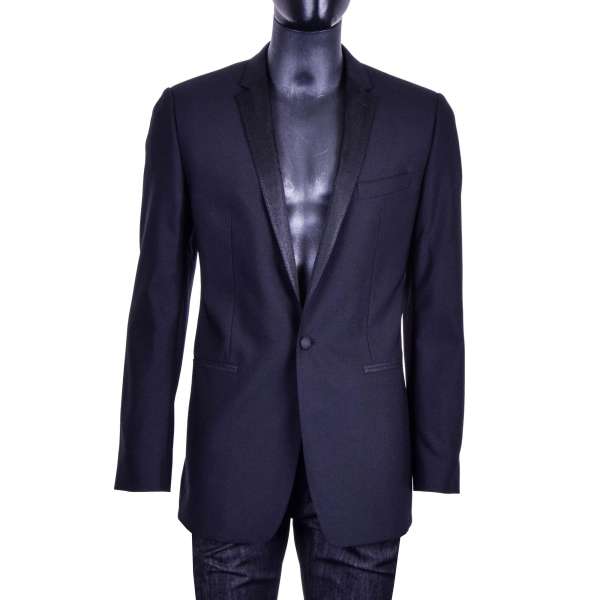 Evening classic virgin wool Blazer / Tuxedo with notched silky lapel in black by DOLCE & GABBANA - MARTINI Line