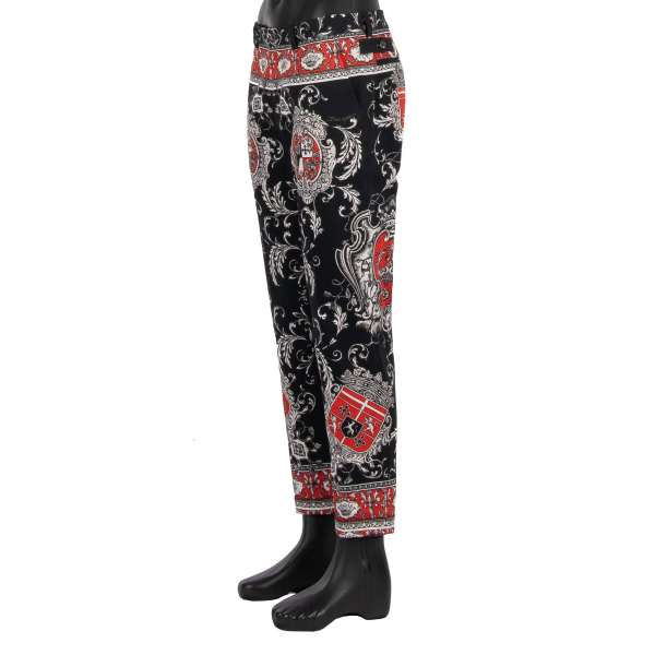 Classic / Dress Cotton Trousers with a baroque style heraldry print by DOLCE & GABBANA