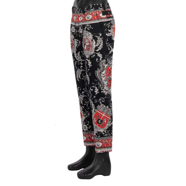 Klassische Hose aus Baumwolle mit Krone Wappen Barock Print von DOLCE & GABBANA 