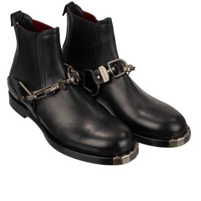 Metal Buckle Leather Boots Shoes MASACCIO Black 44 10 11