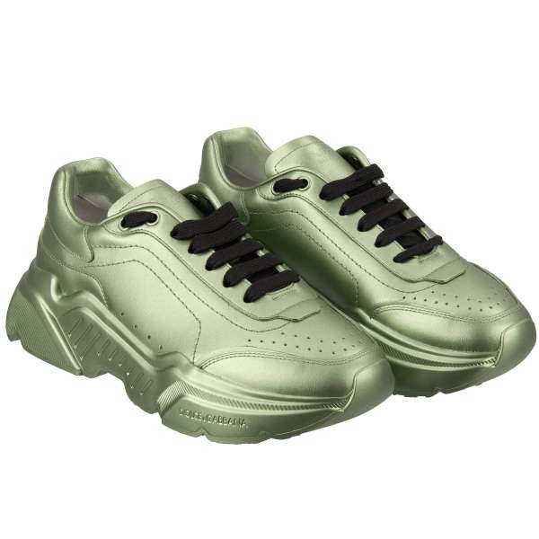 Leather Lace Woman Sneaker DAYMASTER in metallic green by DOLCE & GABBANA