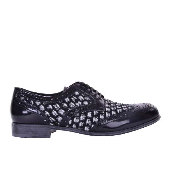 Lace-up wingtip women brogue shoes BOY made of leather and boucle fabric by DOLCE & GABBANA