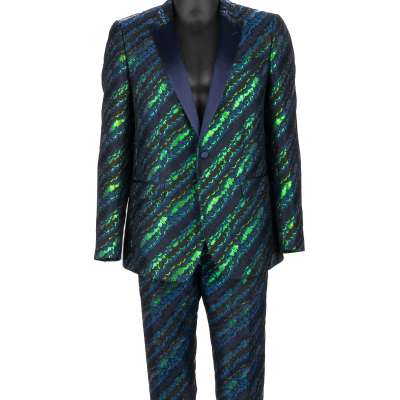 Peacock Jacquard MARTINI Suit Jacket Blazer Pants Green Blue