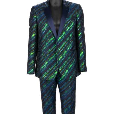 Pfau Jacquard MARTINI Anzug Sakko Blazer Grün Blau 