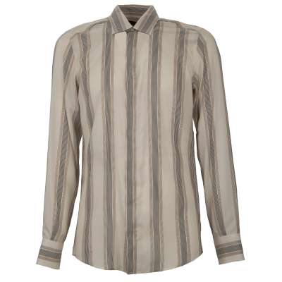 Striped Silk Shirt MARTINI Beige White 39 15.5 S