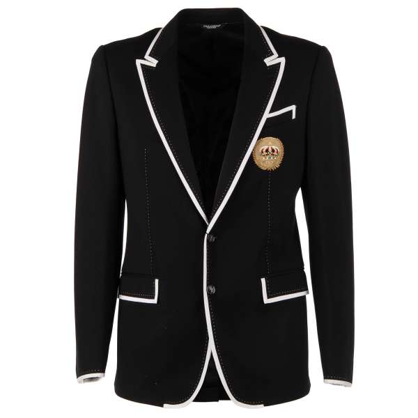 Jersey Fabric blazer with DG crown embroidery and contrast applications in white and black by DOLCE & GABBANA