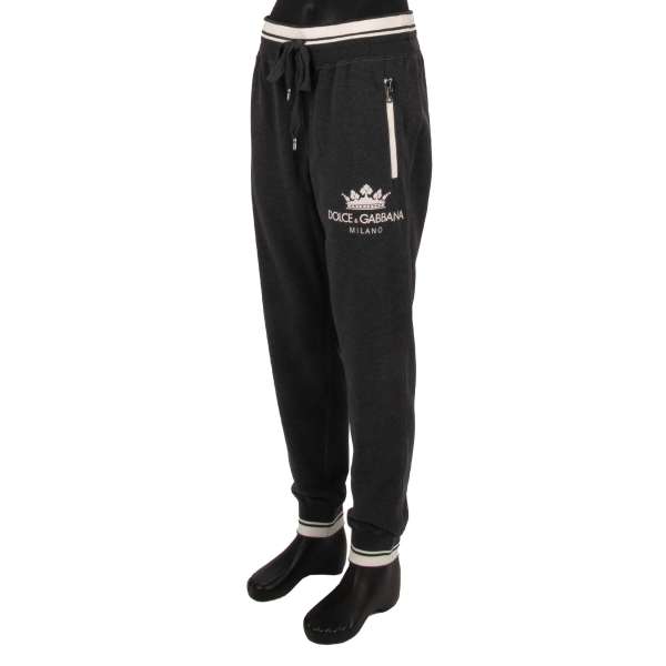 Cotton Track Pants / Joggings with DG Logo crown print, elastic waist and zipped pockets by DOLCE & GABBANA