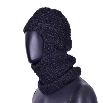 Cashmere Wool Knight Collection Balaclava Hat Black Gray