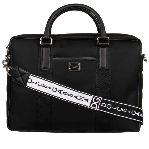 Laptop Tasche / Aktenkoffer aus Canvas mit Leder Details, Innentaschen und Logo Schild von DOLCE & GABBANA