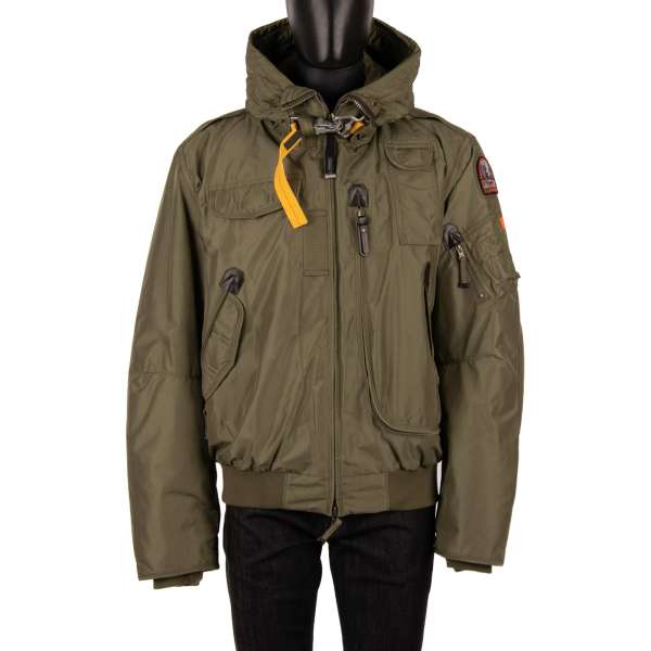 Short Bomber / Down Jacket GOBI BASE with a detachable down-filled lining, hoody and many pockets in Military Green / Khaki