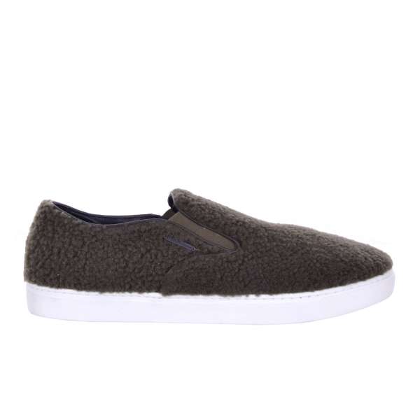 Sheep Fur Slip-On Sneaker LONDON with Logo Plaque by DOLCE & GABBANA Black Label