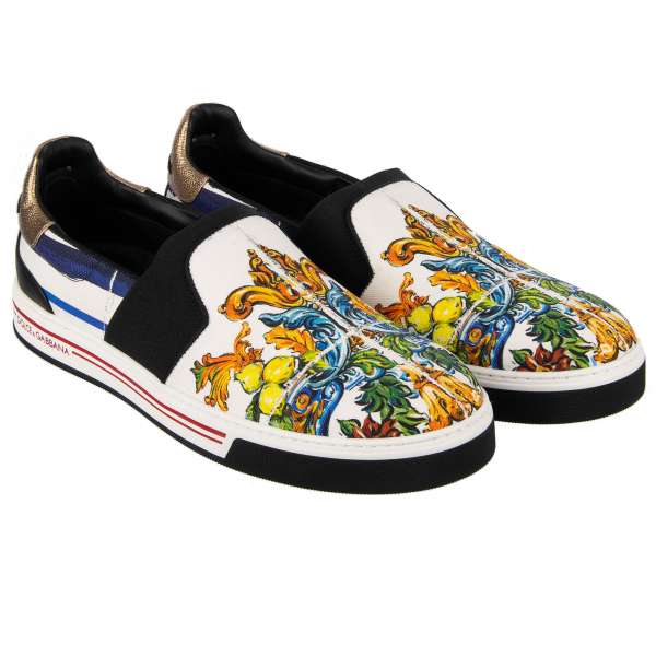 Canvas Slip-On Sneaker ROMA with majoloica print by DOLCE & GABBANA