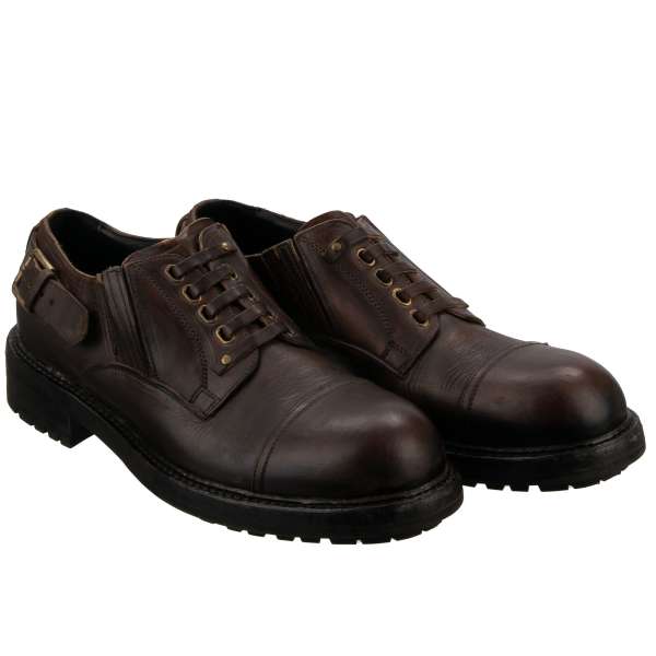 Derby Shoes BERNINI made of horse leather with decorative lace in brown by DOLCE & GABBANA