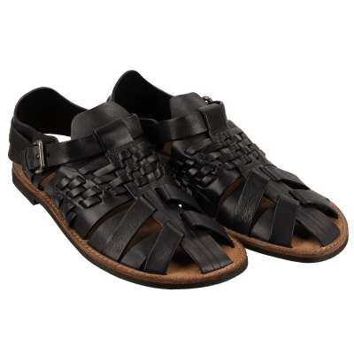 Römer Stil Riemen Schnalle Leder Sandalen Schuhe Schwarz 