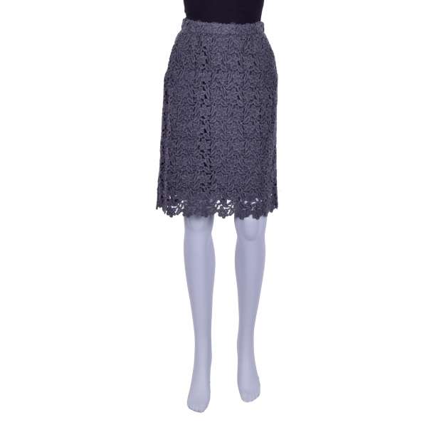 Wolle Rock aus Blumen Spitze mit Unterrock aus Seide von DOLCE & GABBANA Black Label