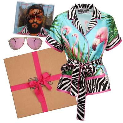 DJ Khaled Box Flamingo Zebra Hemd Bluse Sonnenbrille CD Blau Pink