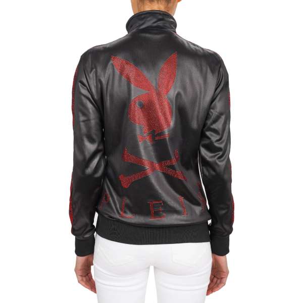 Track jacket for women with a large Plein Playboy crystals logo at the back, sleeves with crystals logo stripes and Philipp Plein logo at the front by PHILIPP PLEIN x PLAYBOY