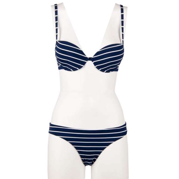 Gestreifter Bikini Seaworld bestehend aus Skulptur Push-Up BH und einem Slip mit Logo von EMPORIO ARMANI EA7 Swimwear