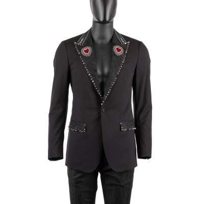 Tuxedo Blazer TAORMINA with Logo, Studs and Hearts Embroidery Black 44