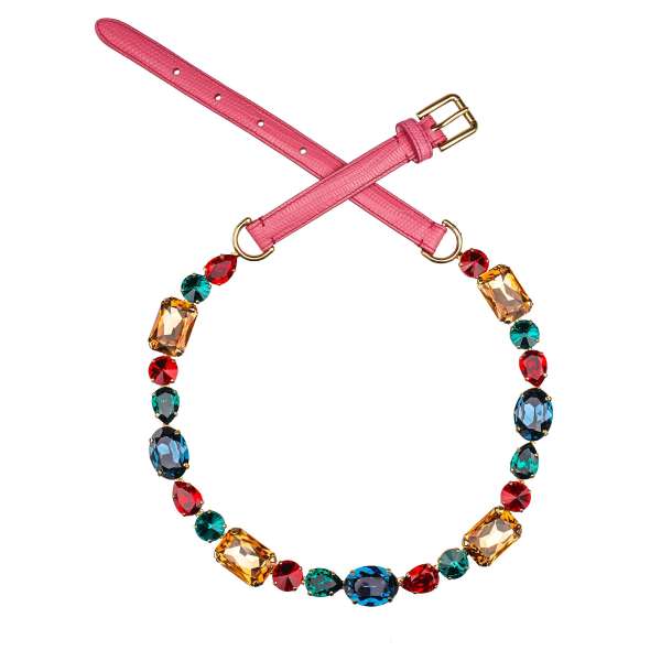  Chain - Belt embelished with multicolored crystals and lizard textured leather in pink by DOLCE & GABBANA 