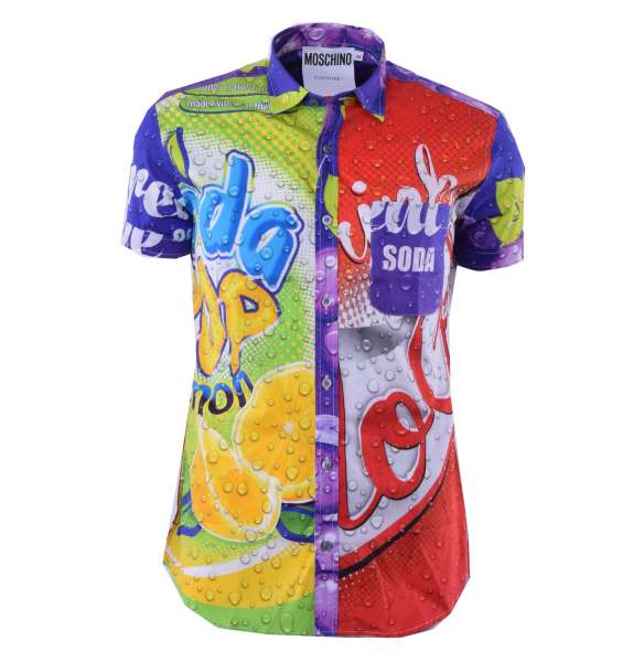 Printed Short Sleeves Cotton Shirt "Drink Soda" by MOSCHINO COUTURE