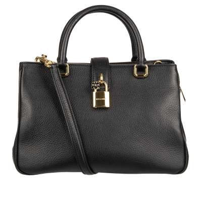 Classic Leather Tote Shoulder Bag with Double Handles Black