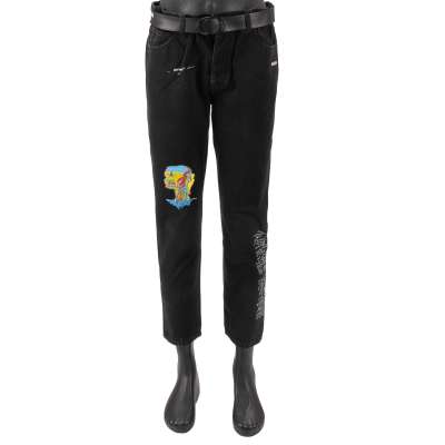 Off-White Virgil Abloh Post Modern Cropped Slim Low Crotch Jeans with Belt Black