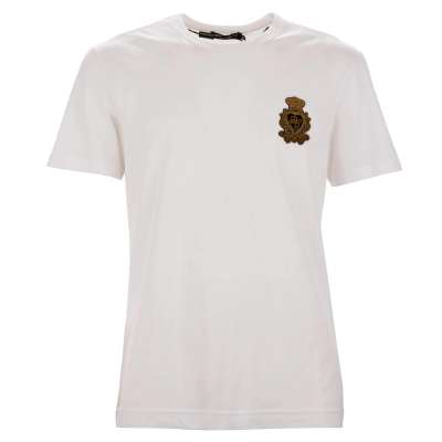 DG Logo Baroque Pearl Heart Crown Cotton T-Shirt White