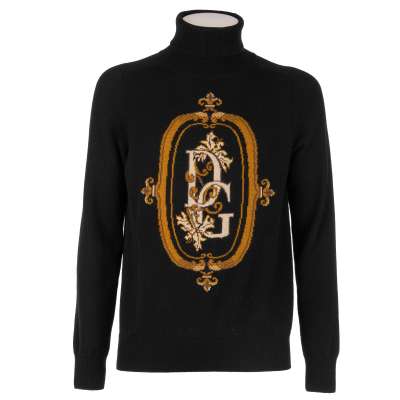 Cashmere Turtleneck Sweater with DG Logo Heraldry Black 48 M