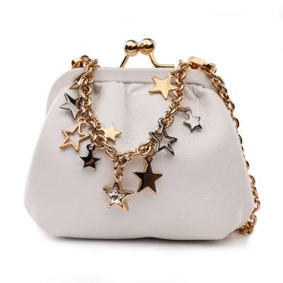 Star Metal Chain Clutch Purse Bag Gold White