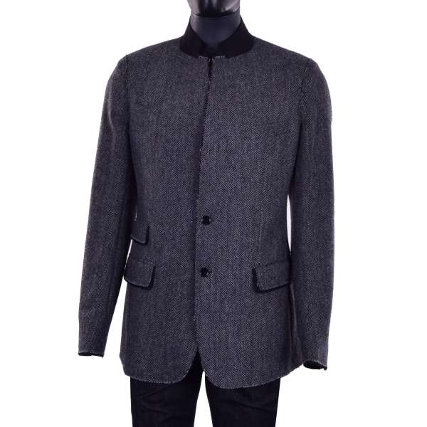 Virgin wool blazer / jacket with Herringbone pattern in gray and black by DOLCE & GABBANA Black Label