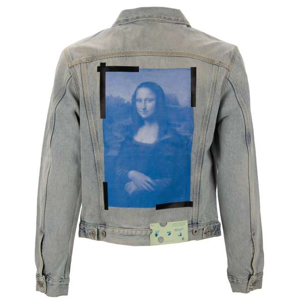 Slim Denim Jacke mit Mona Lisa Print, Logo und Taschen von OFF-WHITE Virgil Abloh