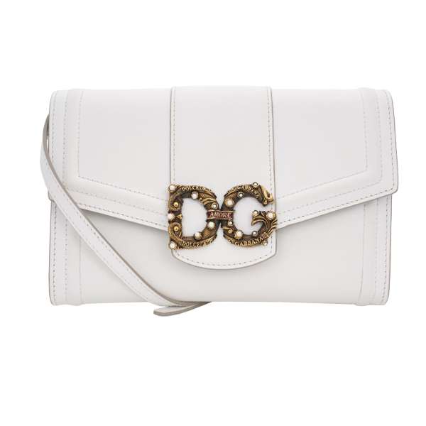 Leather Shoulder Bag / Clutch / Wallet DG AMORE with brass vintage pearl logo by DOLCE & GABBANA