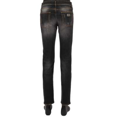 Distressed 5-Pockets Jeans Hose SLIM Metall Logo Schild Grau 46 S 