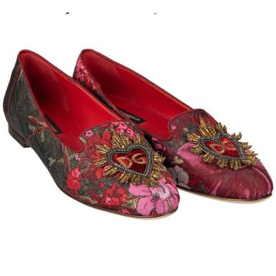 Lurex Sacred Heart Embroidered Ballet Flats AUDREY Gold Red