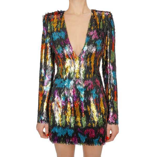 Sequin embroidered tulle mini dress in rainbow colors and black by DSQUARED2