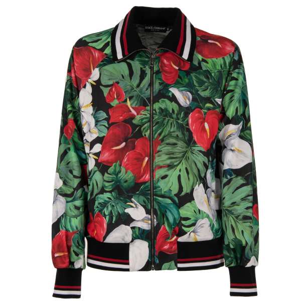 Leichte Jacke / Trainingsjacke mit Blumen Print, Details aus Strick und Taschen mit Reißverschluss von DOLCE & GABBANA