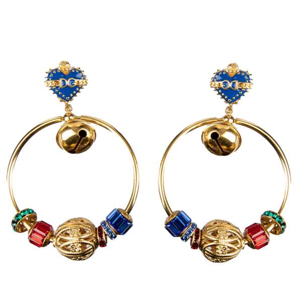 Beaded Hoop Clip Earrings adorned with filigree balls, rings and crystals in gold by DOLCE & GABBANA